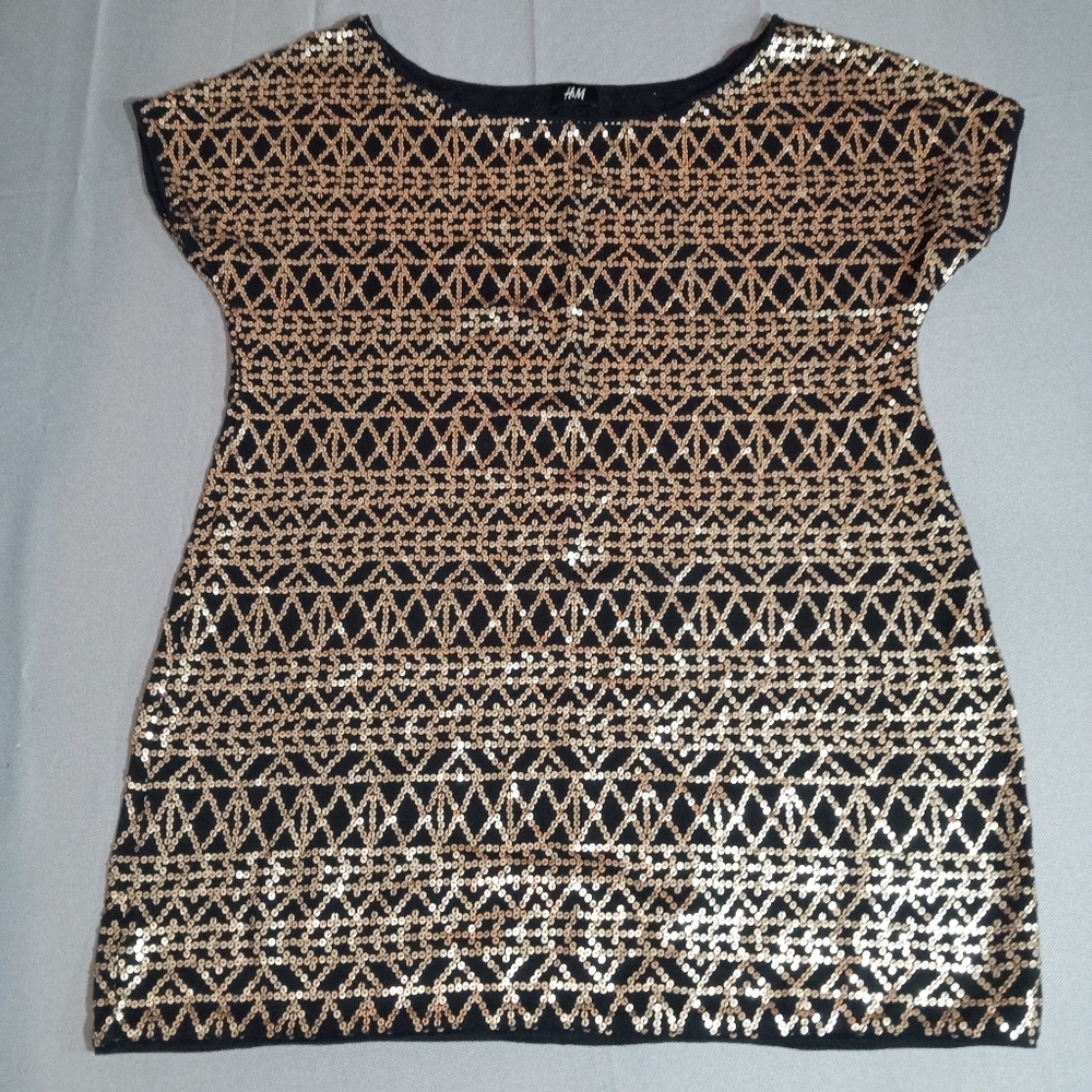 Gold & Black Sequined Capped Sleeved Top 🌿 L/G